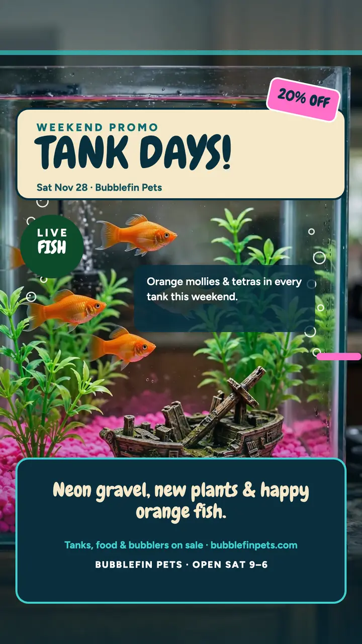 Bubblefin Pets tank days weekend story template