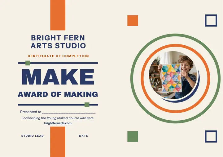 Bright Fern Arts making award certificate template
