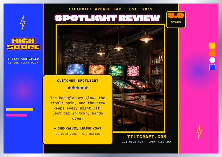 Tiltcraft arcade bar spotlight review certificate: arcade bar review certificate template