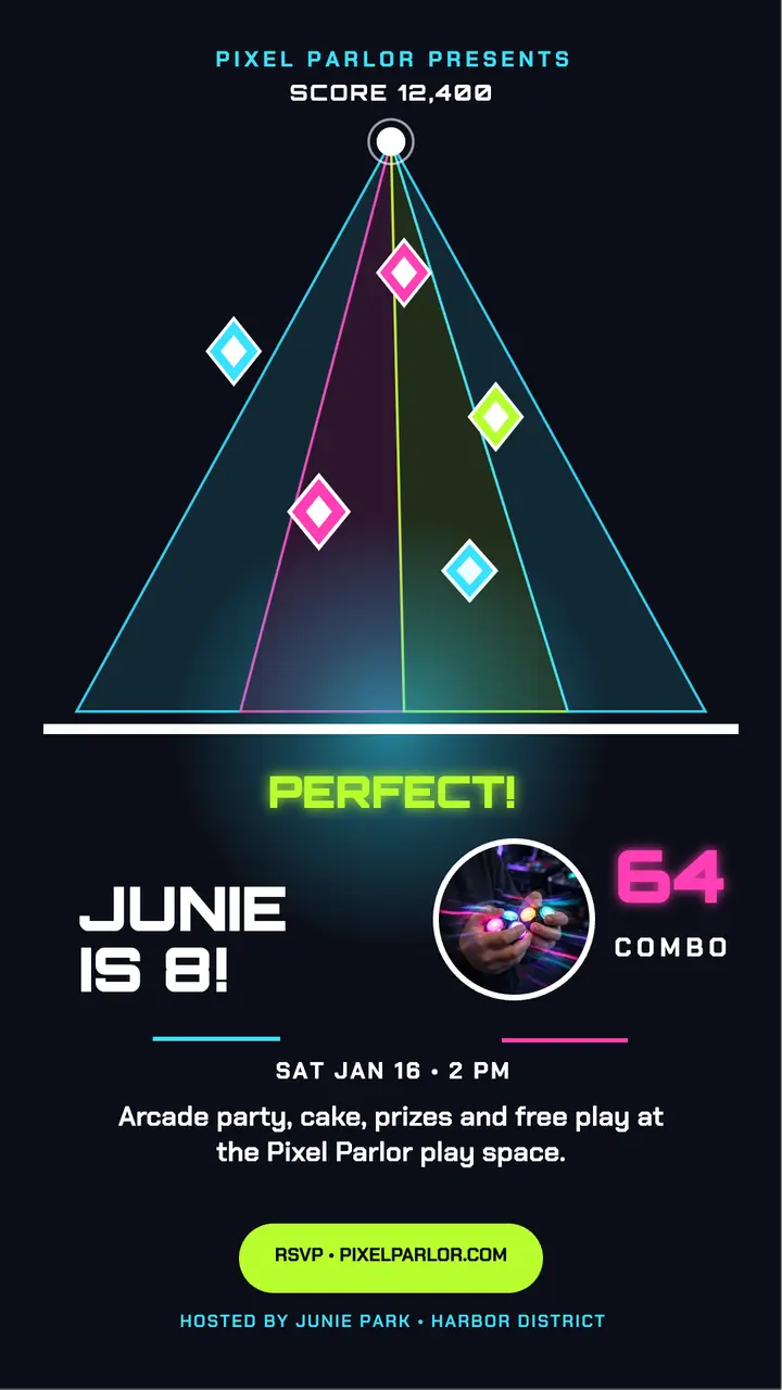 Junie arcade birthday combo story template