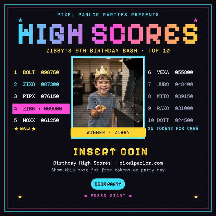 Pixel Parlor birthday high scores template