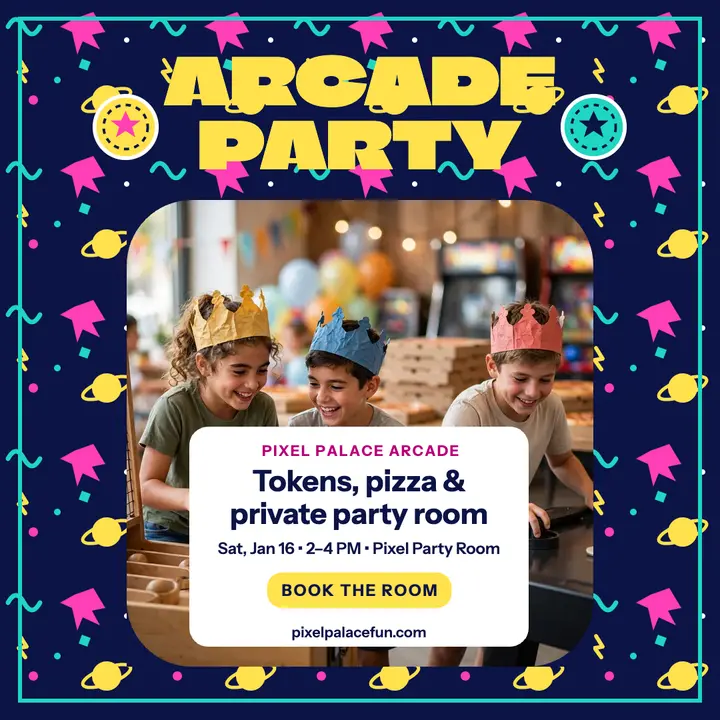 Pixel Palace arcade birthday party post template
