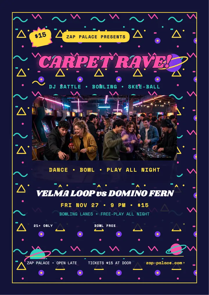 Zap Palace carpet rave flyer template