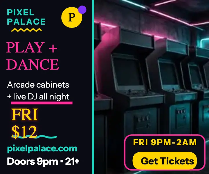 Pixel Palace arcade DJ night ad template