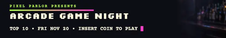 Pixel Parlor arcade game night cover template