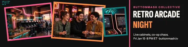 Buttonmash arcade night banner: arcade night banner template