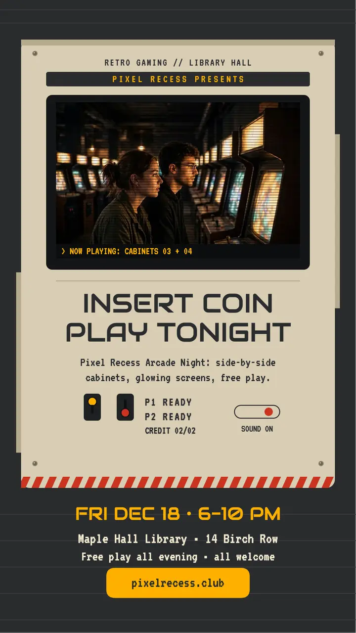 Pixel Recess arcade night terminal story template