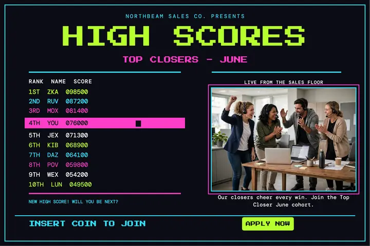 Northbeam arcade sales leaderboard postcard template