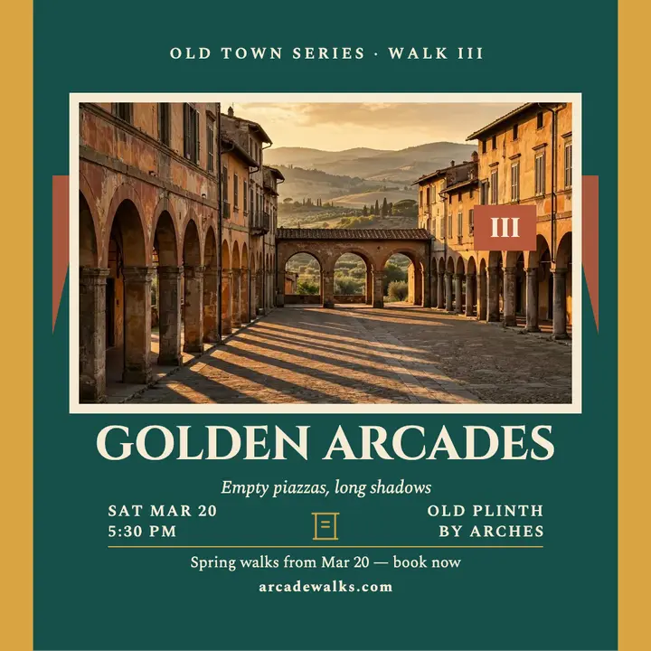 Golden arcades old-town walk poster template