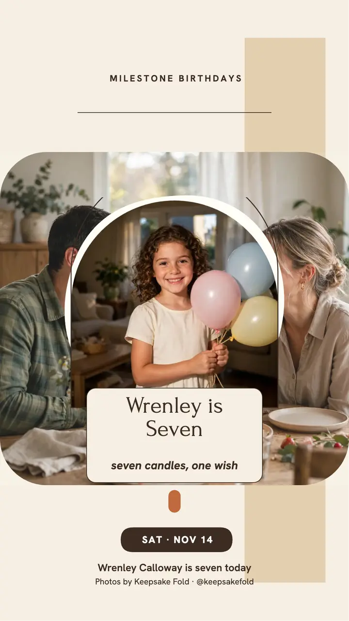 Wrenley seventh birthday arch story: birthday story template