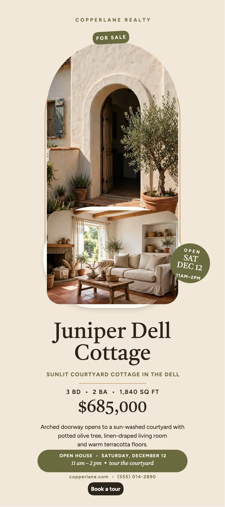 Juniper Dell Cottage listing rack card template