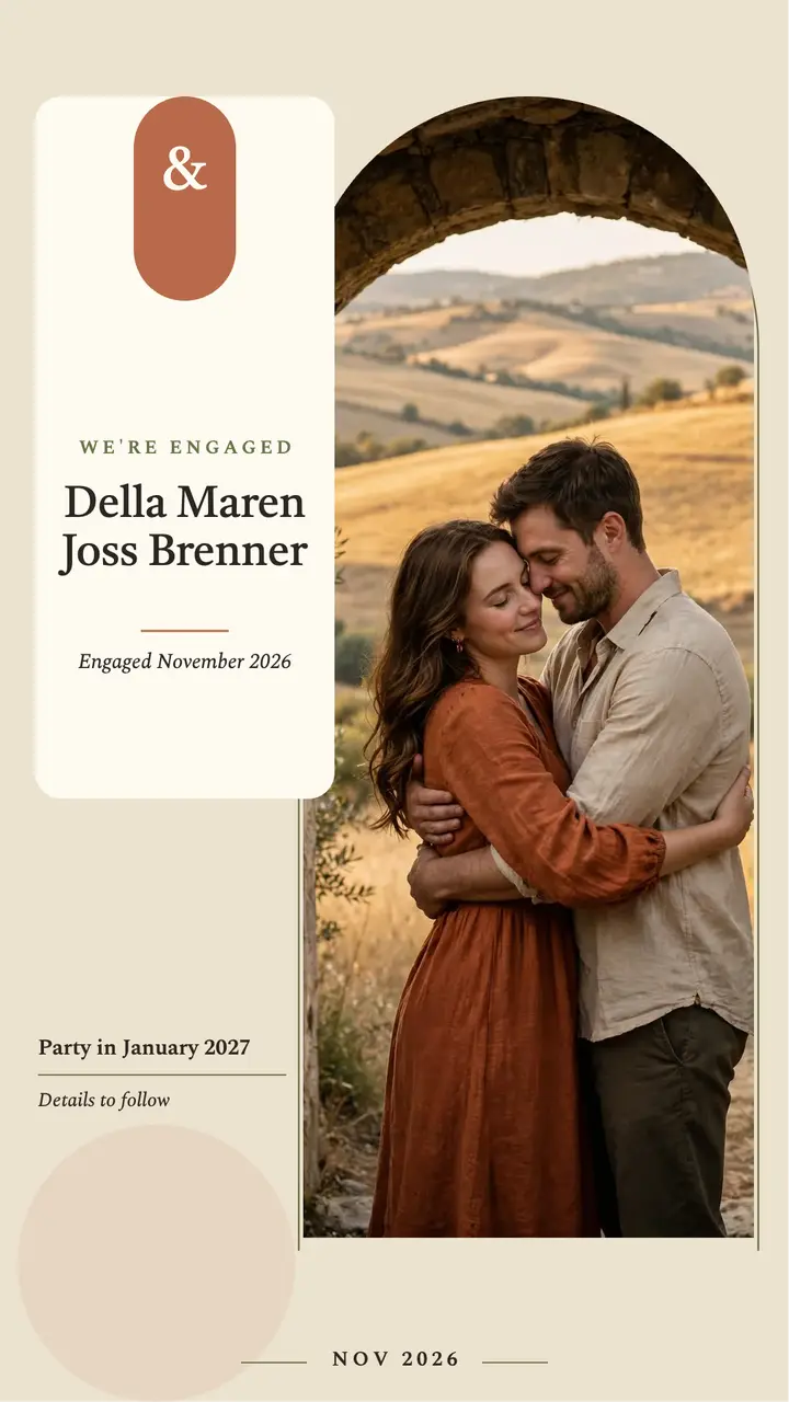 Della Maren and Joss Brenner engagement story template