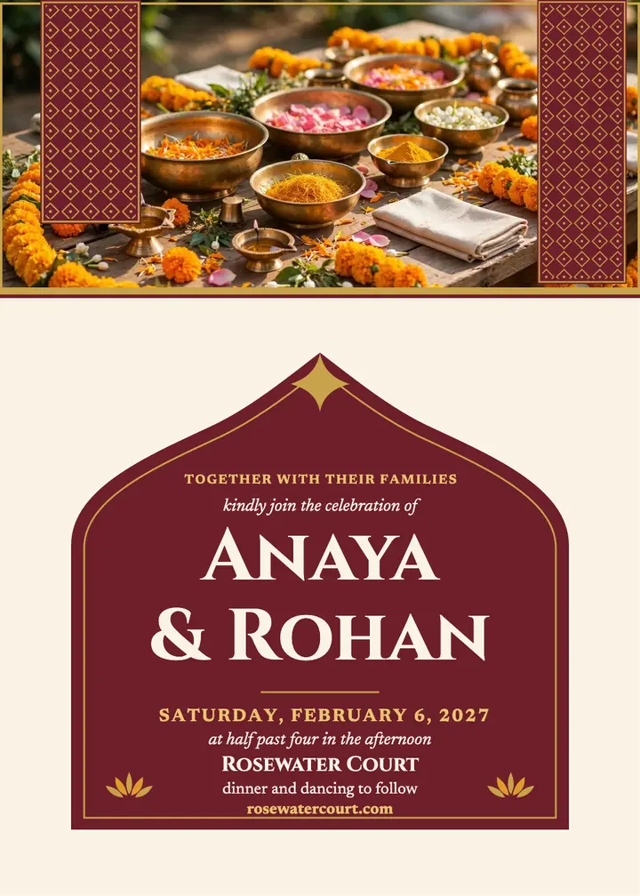 Anaya and Rohan arch wedding invitation template
