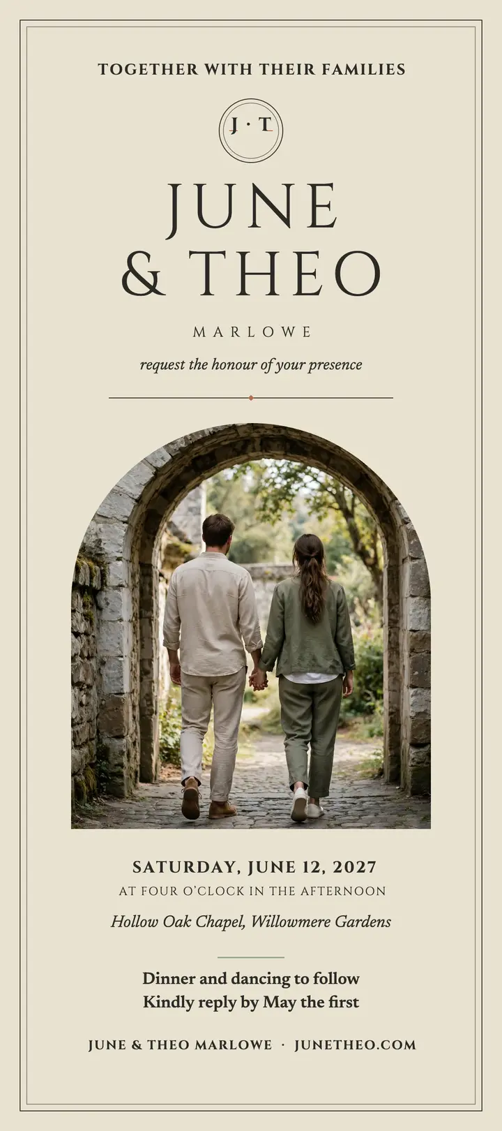 June and Theo arch wedding invitation template