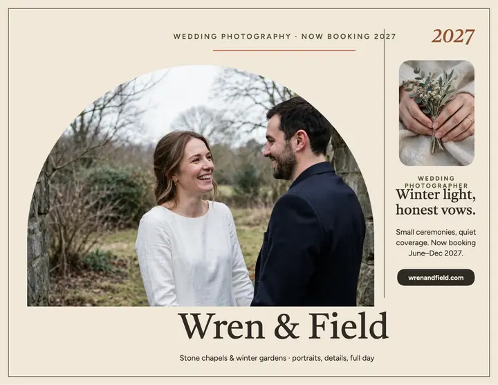 Wren and Field wedding photographer flyer template