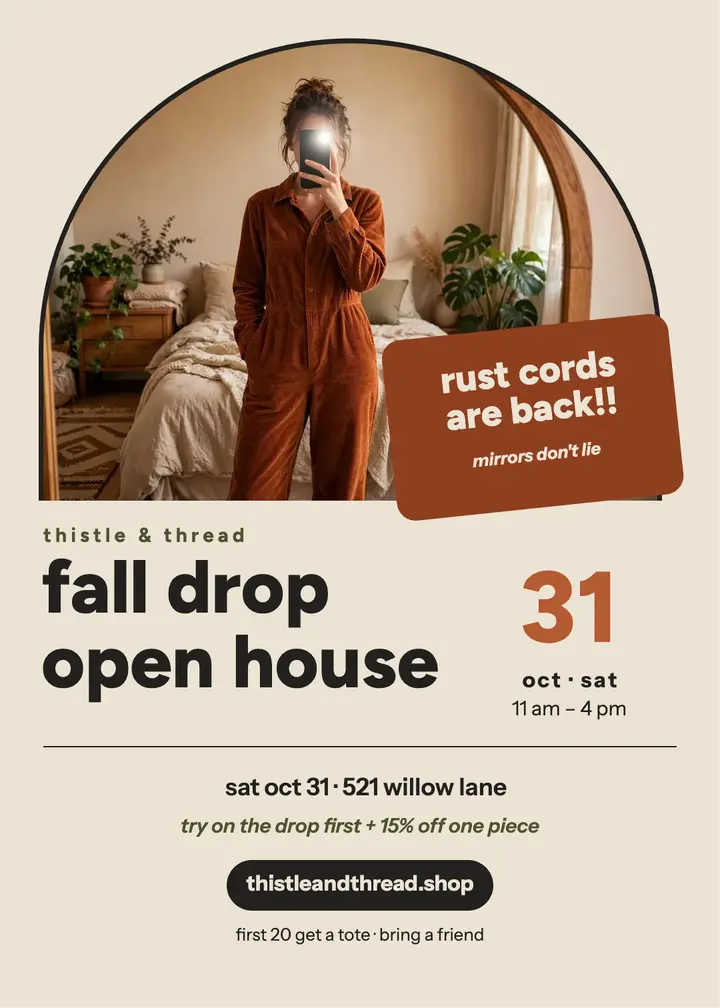 Thistle and Thread fall drop mirror invitation: clothing drop invitation template
