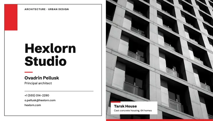 Hexlorn Studio architect business card, Swiss grid template