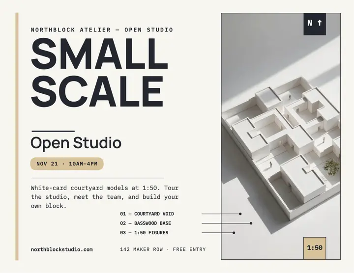 Northblock Atelier open studio flyer: architecture open studio flyer template