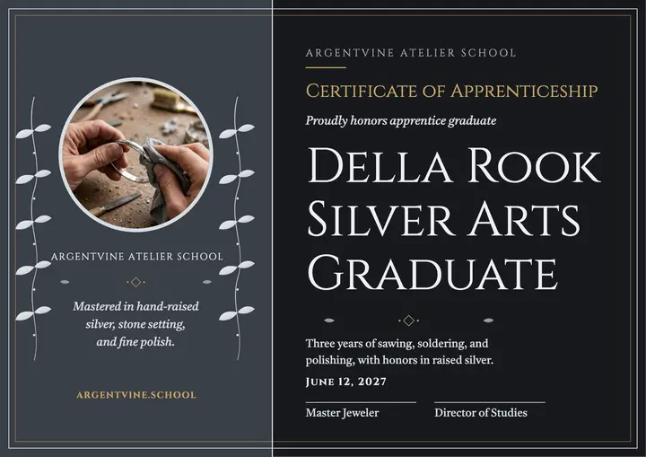 Argentvine jeweler graduate certificate template