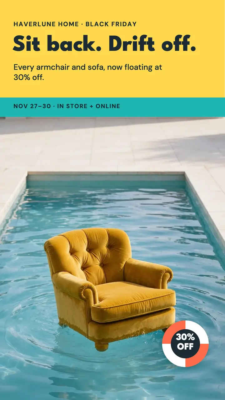 Floating armchair sale, surreal template