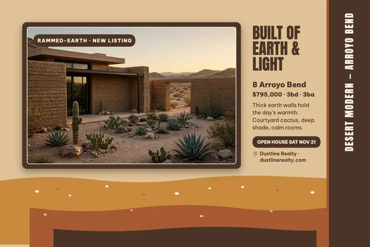 Arroyo Bend rammed-earth home postcard template