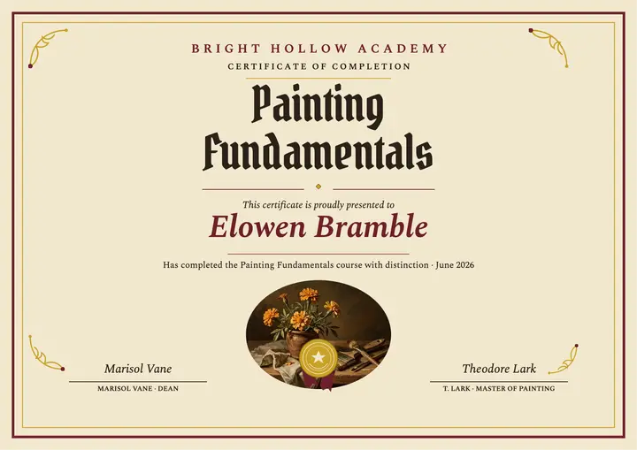 Bright Hollow painting diploma template
