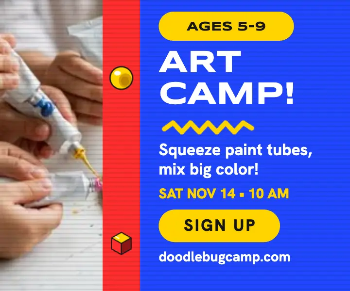 Doodlebug weekend art camp 90s ad template