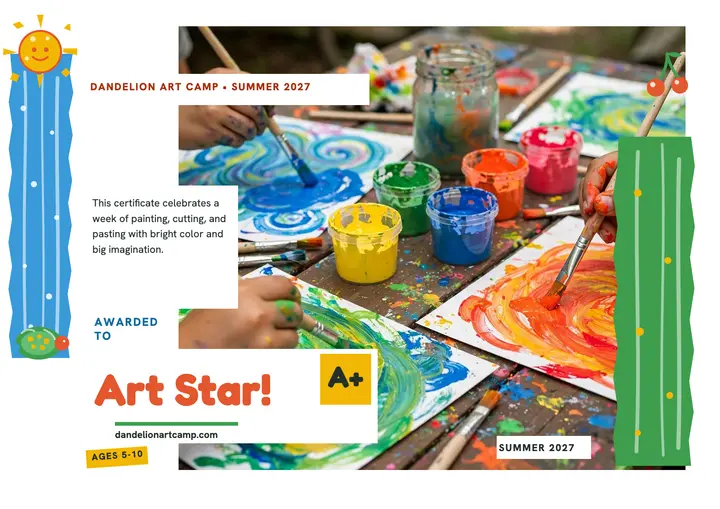 Dandelion Art Camp collage certificate template
