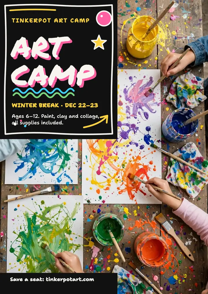 Tinkerpot winter art camp flyer template