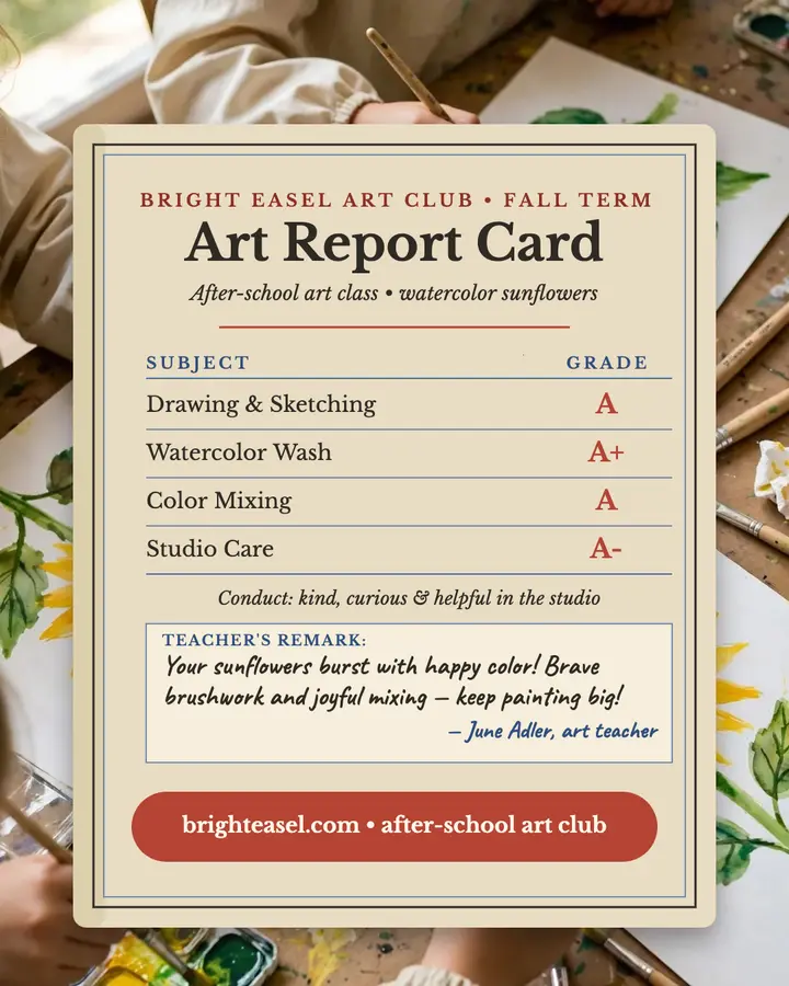 Bright Easel art report card post template