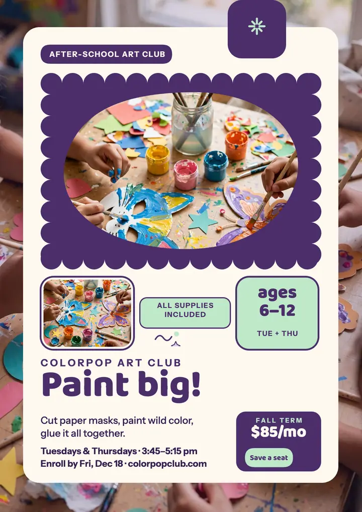Colorpop Art Club scallop masks flyer template