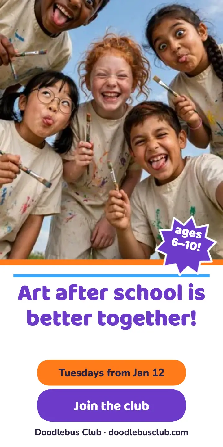 Doodlebus art club selfie ad template