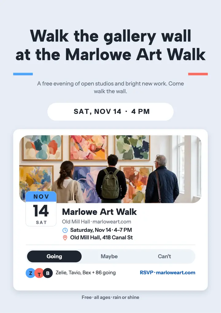 Marlowe Art Walk invite flyer template