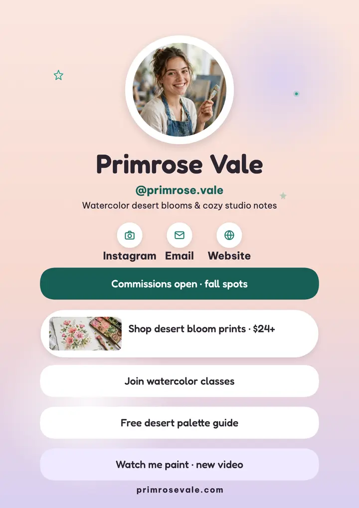 Primrose Vale artist links flyer template