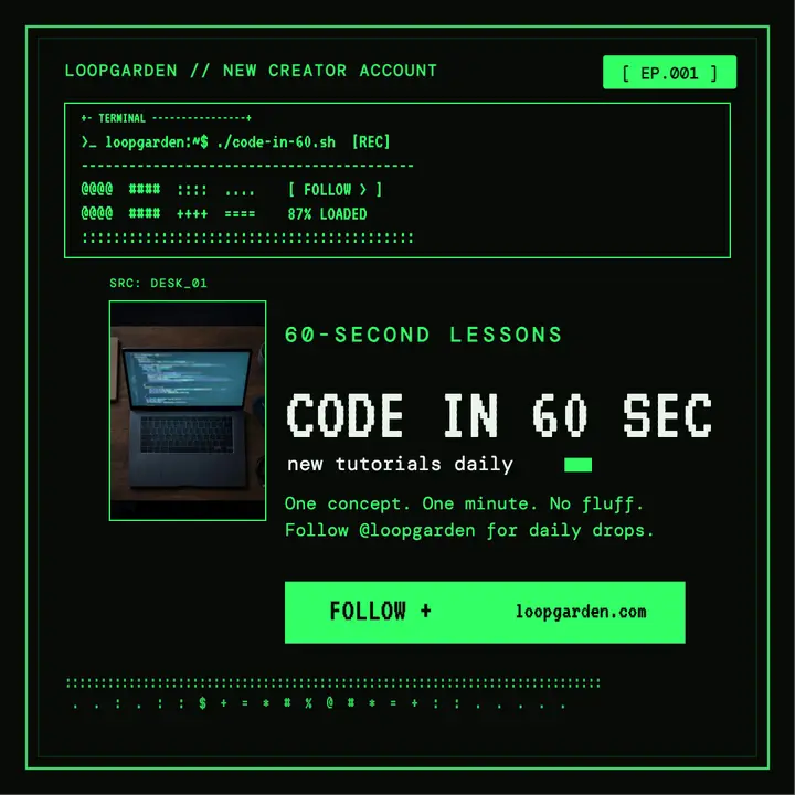 Loopgarden code in 60 seconds ASCII post template
