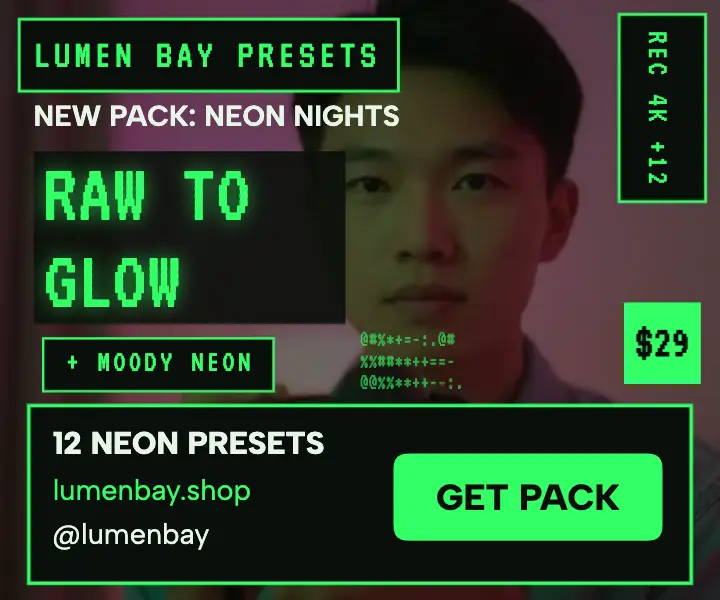 Lumen Bay neon preset pack creator ad template