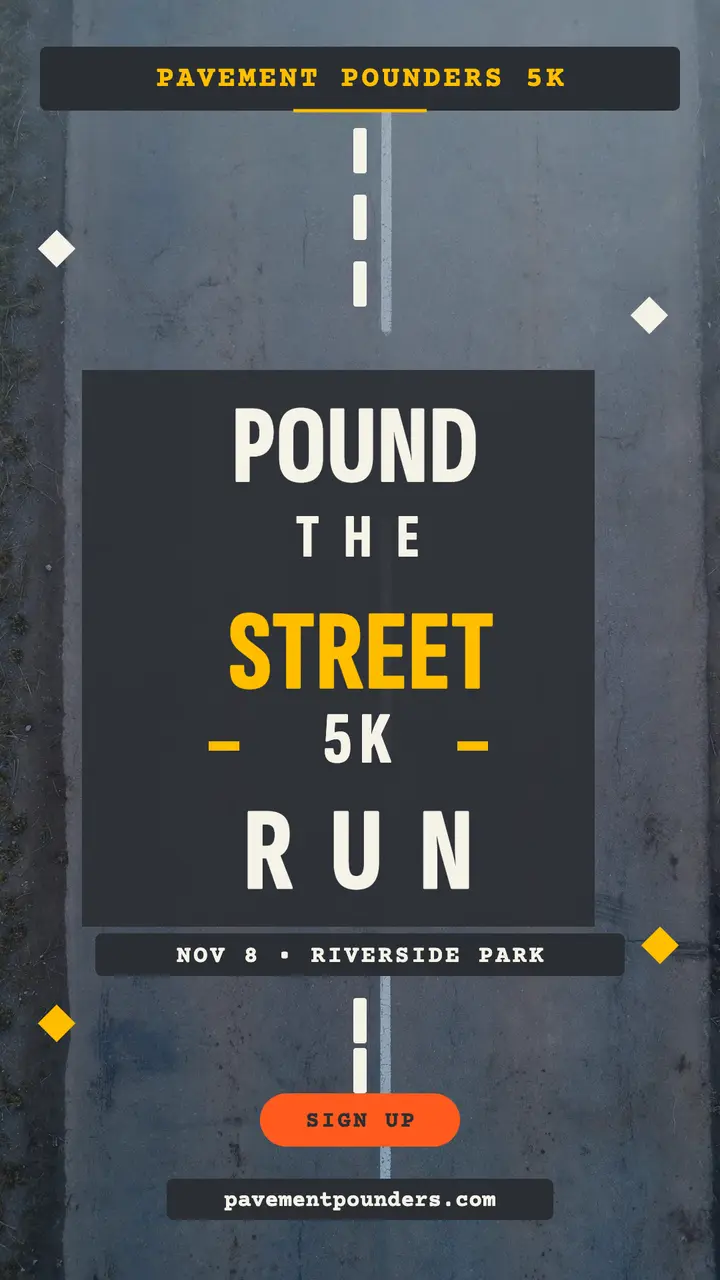 Pavement Pounders 5K road paint story template