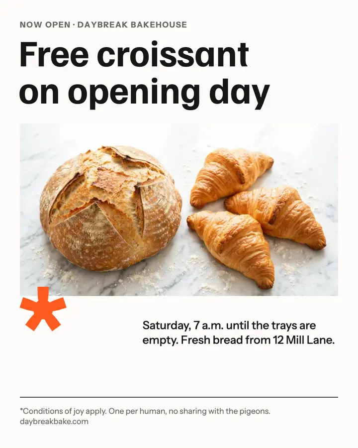 Daybreak Bakehouse opening day post: bakery now open post template