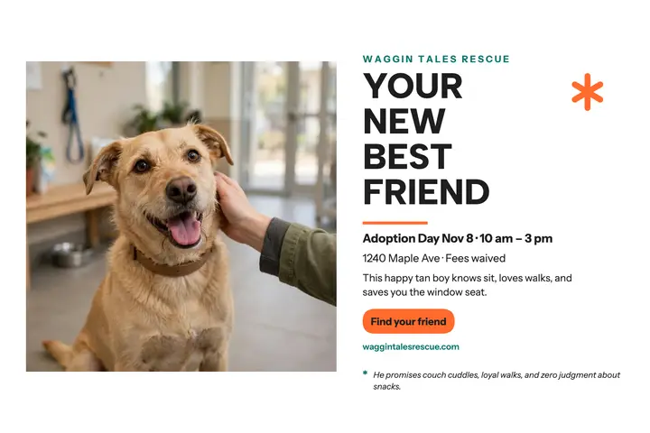 Waggin Tales best friend adoption postcard: adoption day postcard template