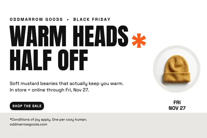 Oddmarrow Black Friday beanie postcard template