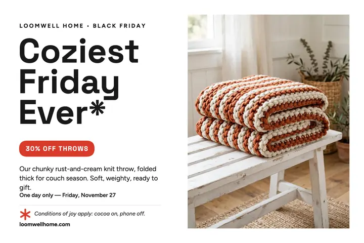 Loomwell Home Black Friday throw postcard template