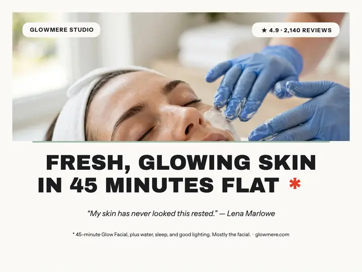Glowmere Studio glowing skin review slide: skincare review slide template
