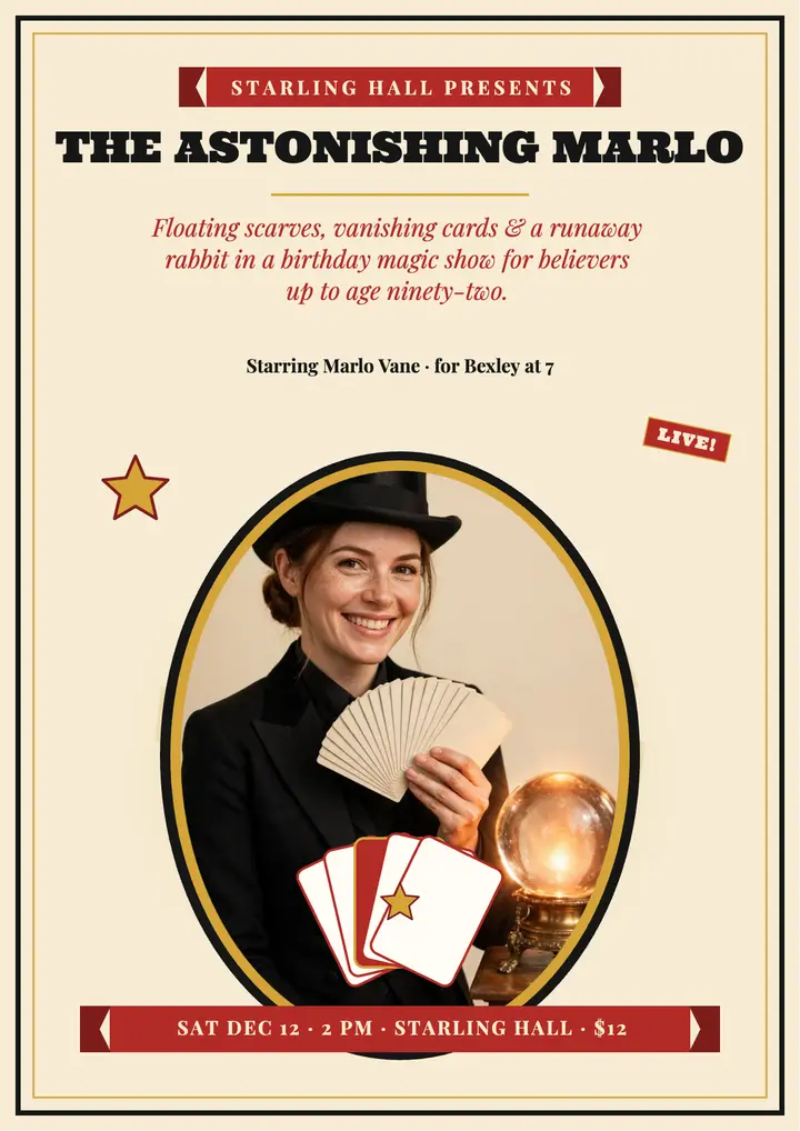 Astonishing Marlo birthday magic flyer template
