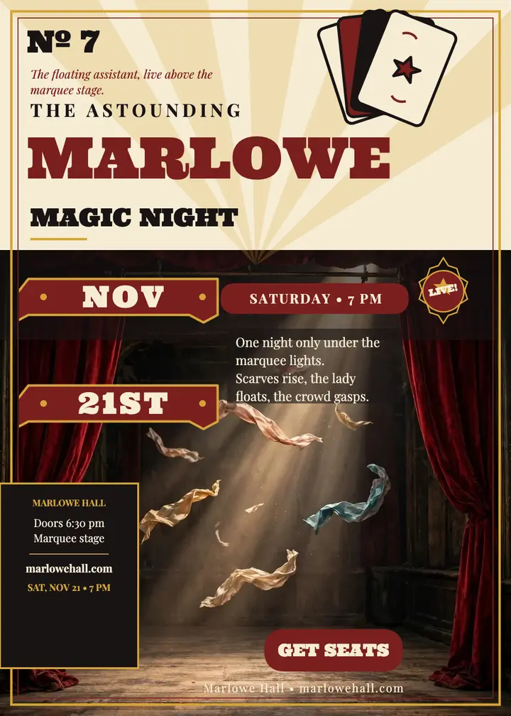 Astounding Marlowe magic night invitation template