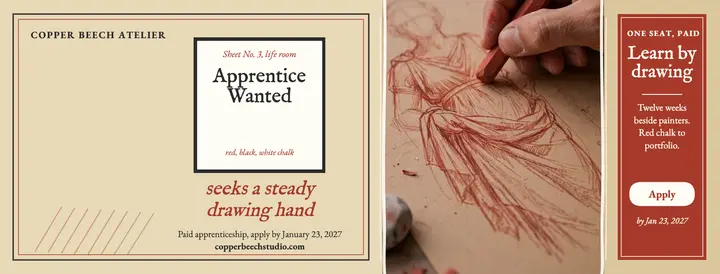 Copper Beech apprentice wanted cover template