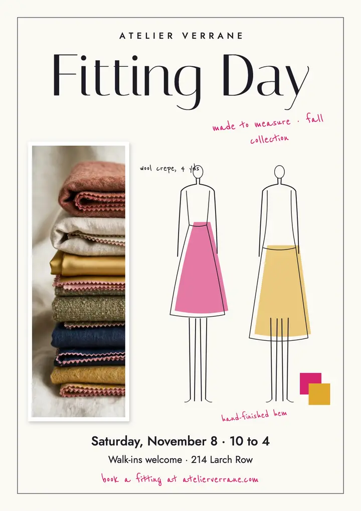 Atelier Verrane made-to-measure fitting day flyer template
