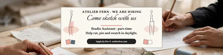 Atelier Fern hiring banner with croquis: atelier hiring banner template