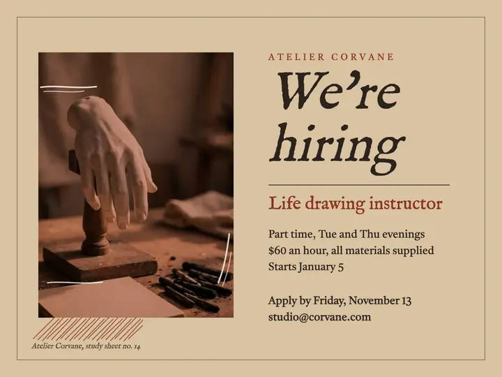 Atelier Corvane instructor hiring slide: art instructor hiring slide template