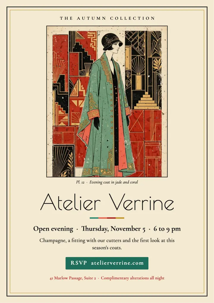 Atelier open evening pochoir flyer template