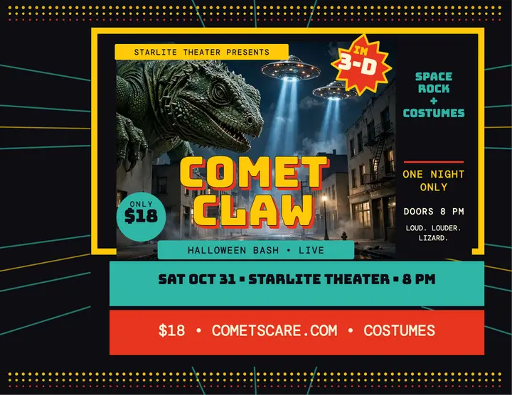 Comet Claw Halloween gig flyer, lizard template